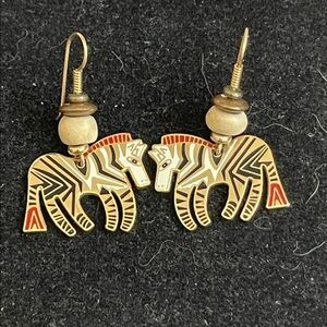 Laurel Burch Signed Wild Zebra Pierced Earrings. MA764